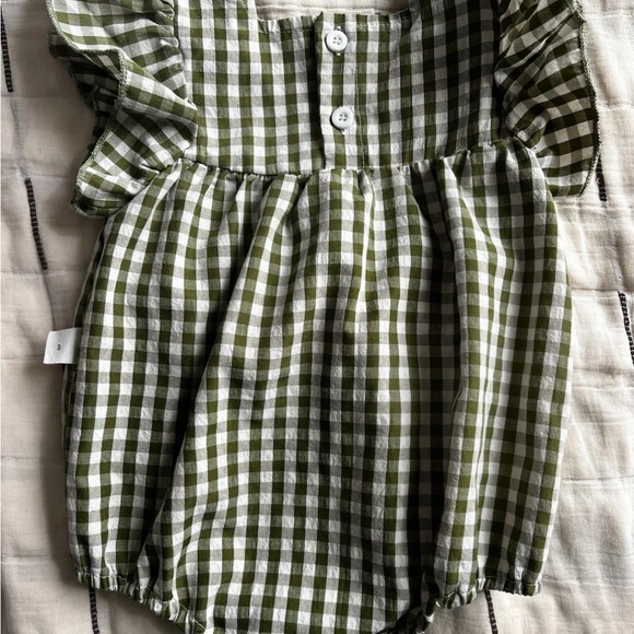 Baby Green and White Gingham Romper - Picture 2 of 3
